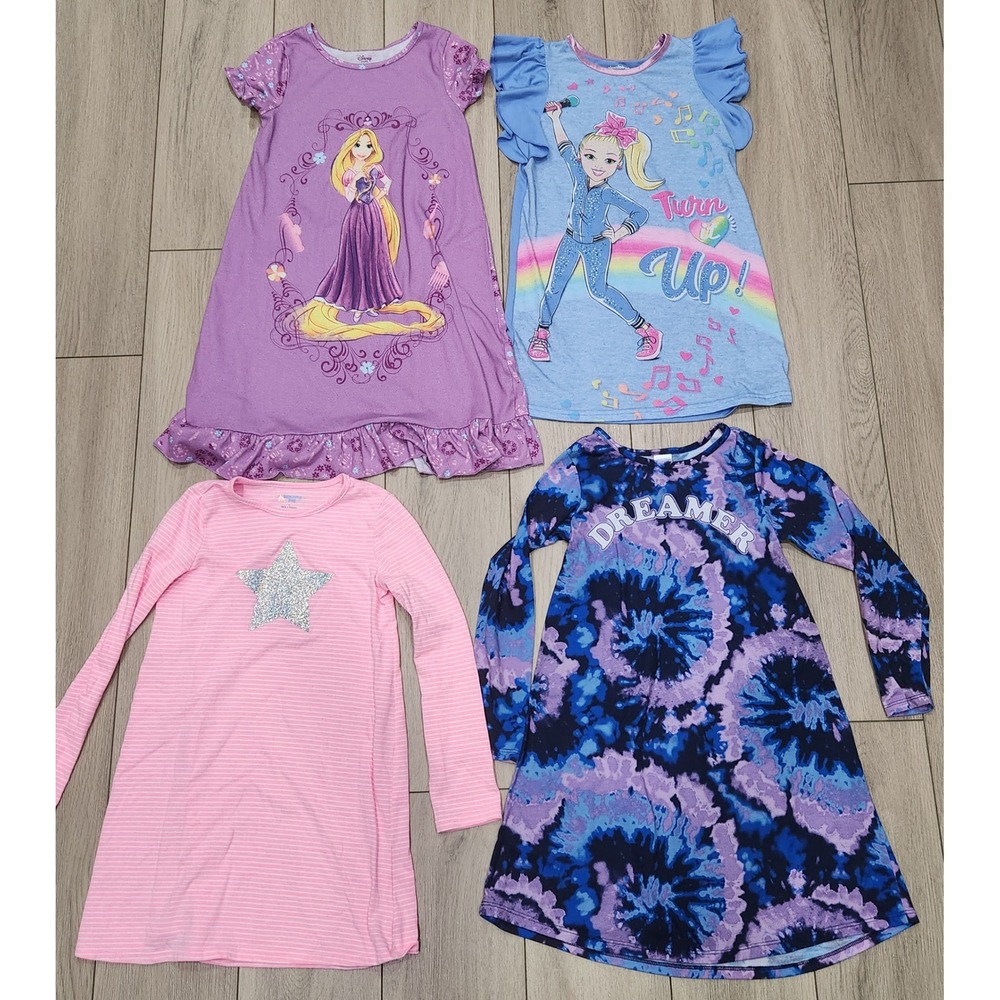 Girls Nightgown Lot 4pc Disney Rapunzel JoJo‎ Siwa Sleep Dress Size 7/8/M